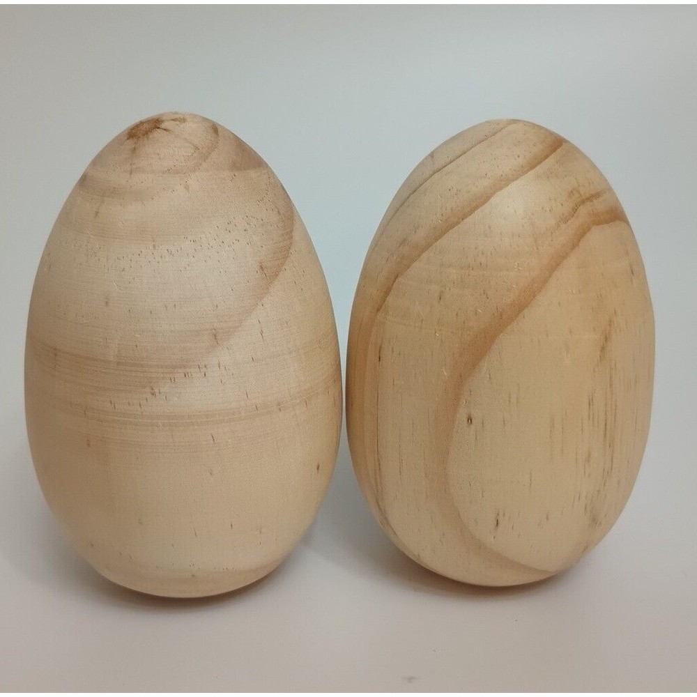 Lot of 2 UNFINISHED DIY Wooden Eggs 5" Make Market for painting carving crafting